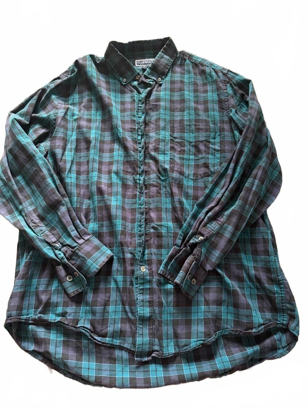 Club Room XL Green Navy Plaid Button Down Long Sleeve Shirt Casual